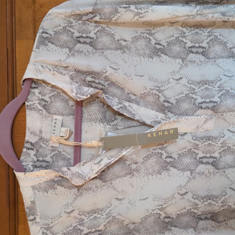 Kenar Snake Print 1/4 Button Up Blouse White Gray… - image 2